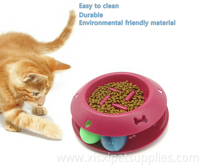 Cats Interactive Play Stimulating Ball Track Toy with 5 animals' voice Slow Feeder Bowl for cat